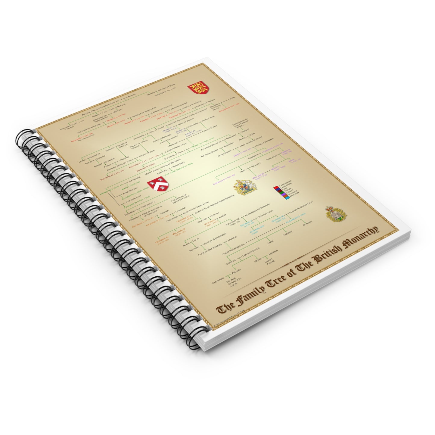 Family Tree of the British Monarchy Pedigree Spiral Notebook - Ruled Line