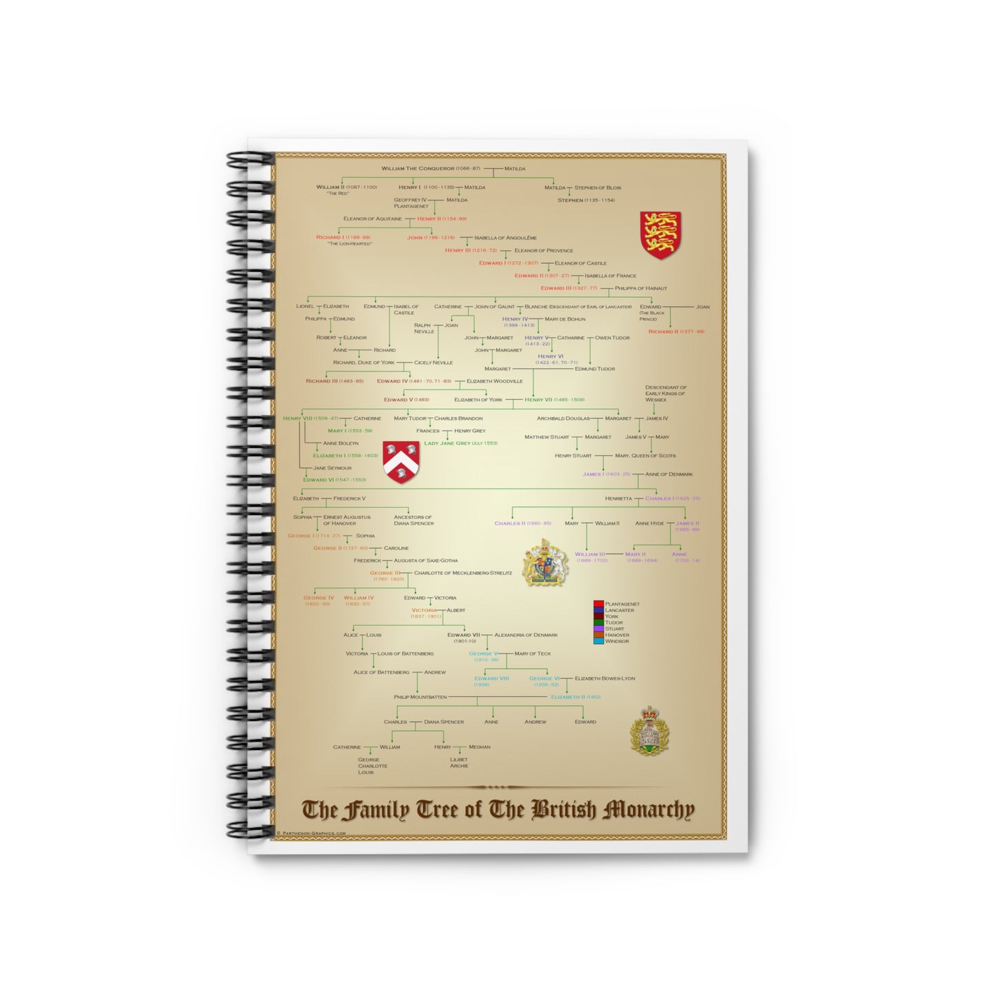 Family Tree of the British Monarchy Pedigree Spiral Notebook - Ruled Line