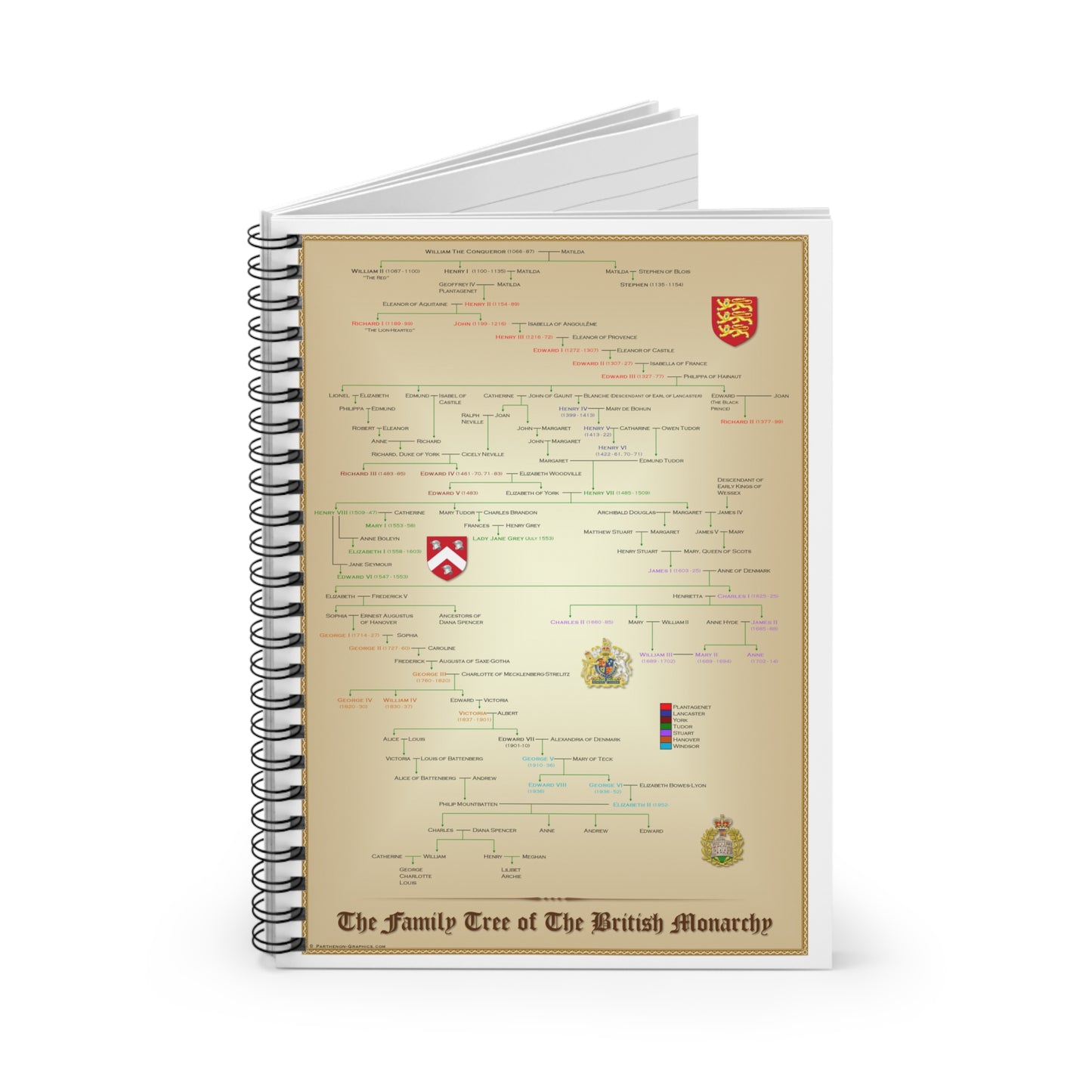 Family Tree of the British Monarchy Pedigree Spiral Notebook - Ruled Line